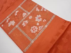 リサイクル　変わり横段に草花模様織出し名古屋帯